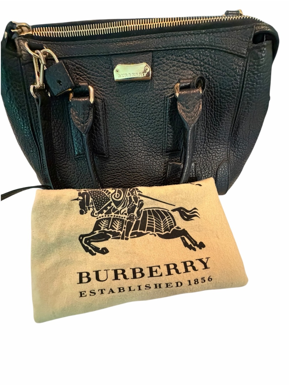 Burberry Black Pebbled Leather Satchel Handbag - Heritage Gladstone - Picture 2 of 13